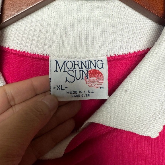 VTG Morning Sun Sweatshirt Women Extra Large Pink Collared Retro Ribbon Pullover - Picture 5 of 11